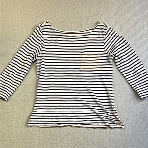 Old Navy Black & White Striped Boatneck Long Sleeve Top